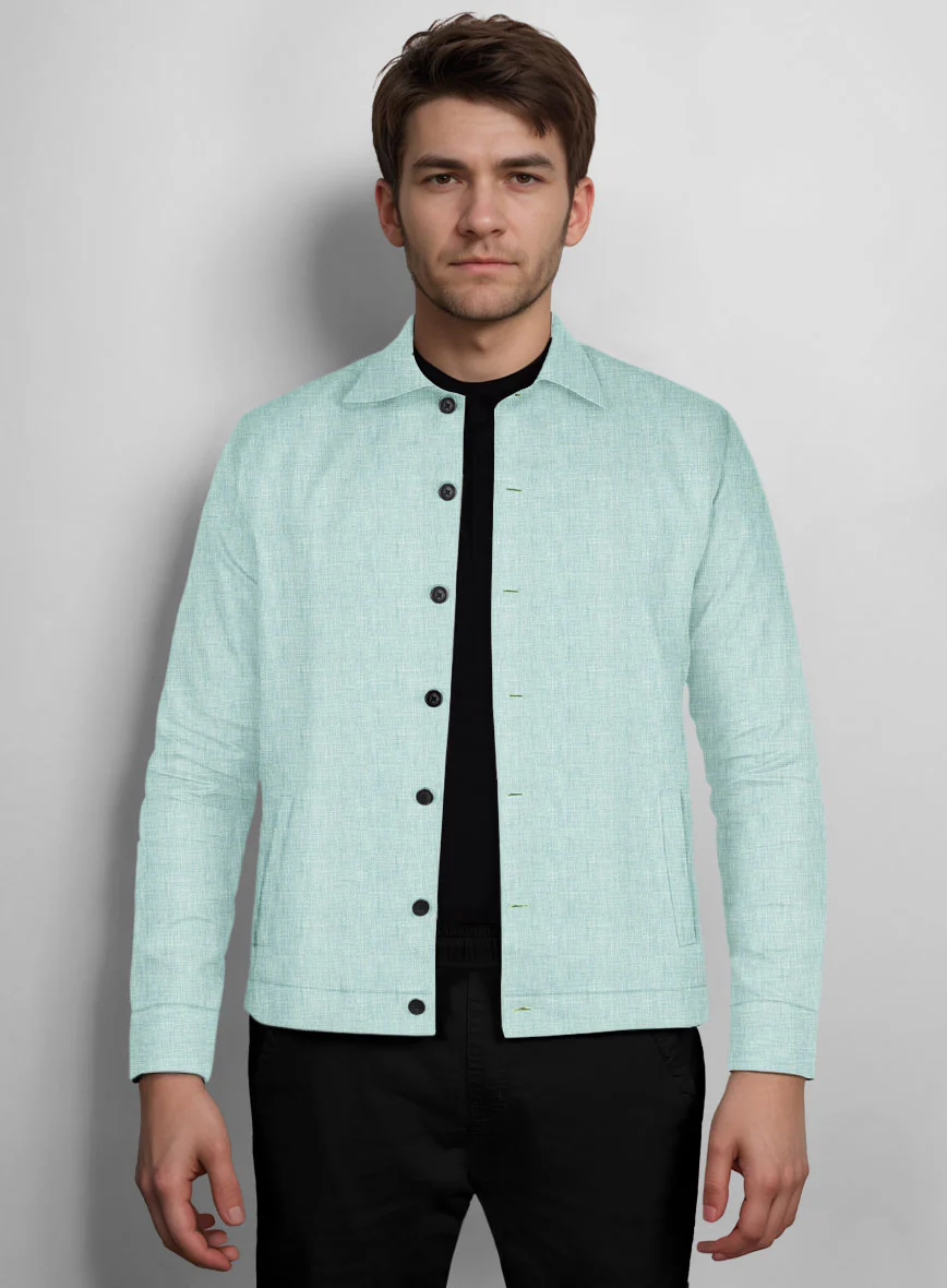 Trucker Italian Linen Mint Green Shirt - Image 2