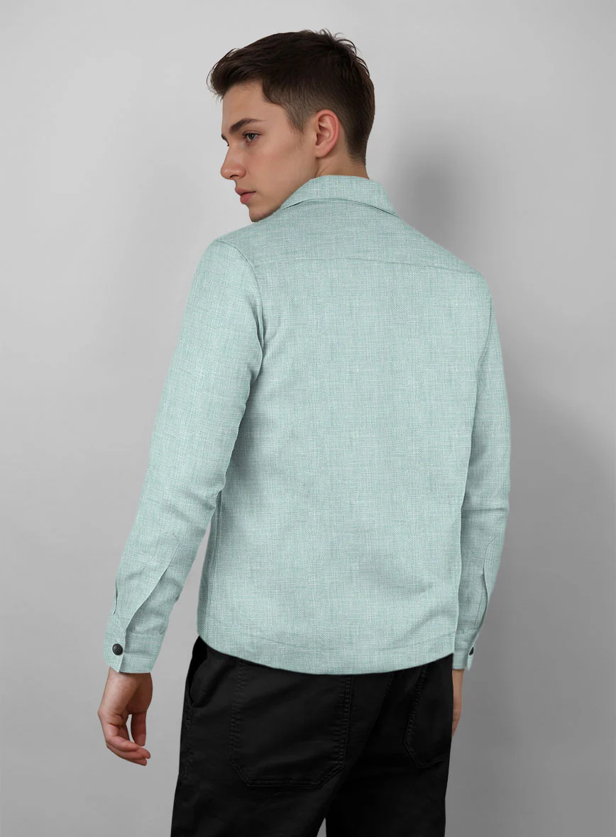 Trucker Italian Linen Mint Green Shirt - Image 3