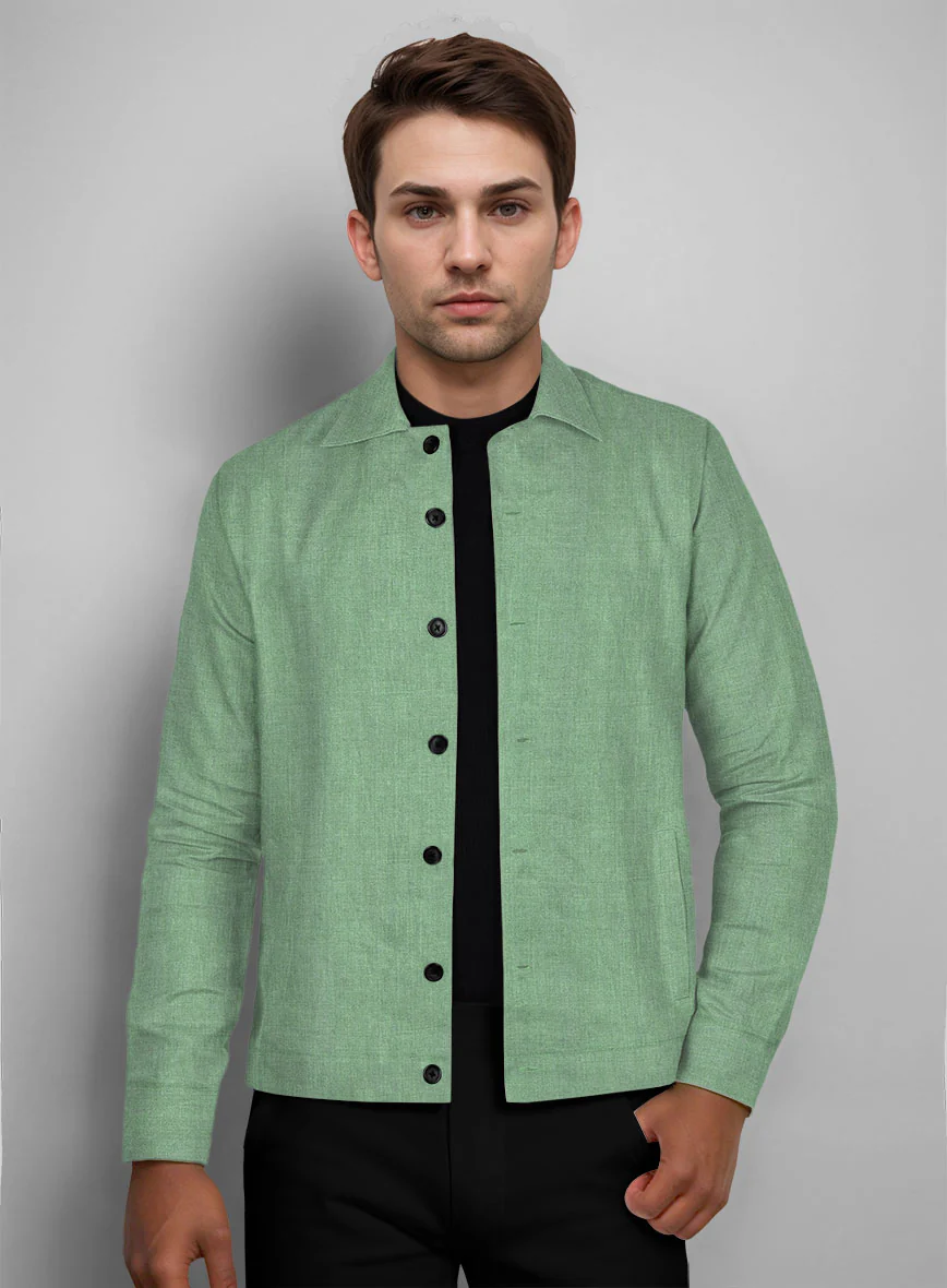 Trucker Italian Linen Mojito Green Shirt - Image 2