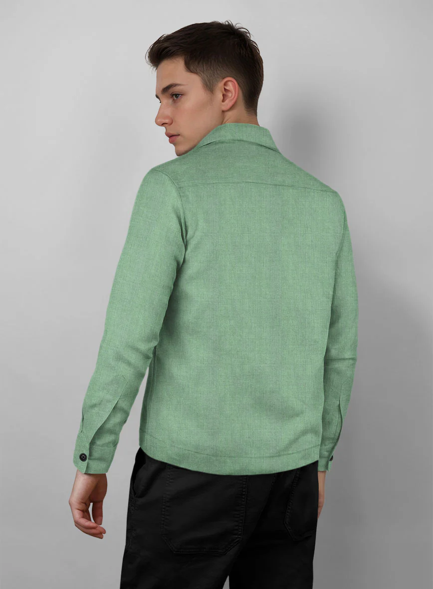 Trucker Italian Linen Mojito Green Shirt - Image 3