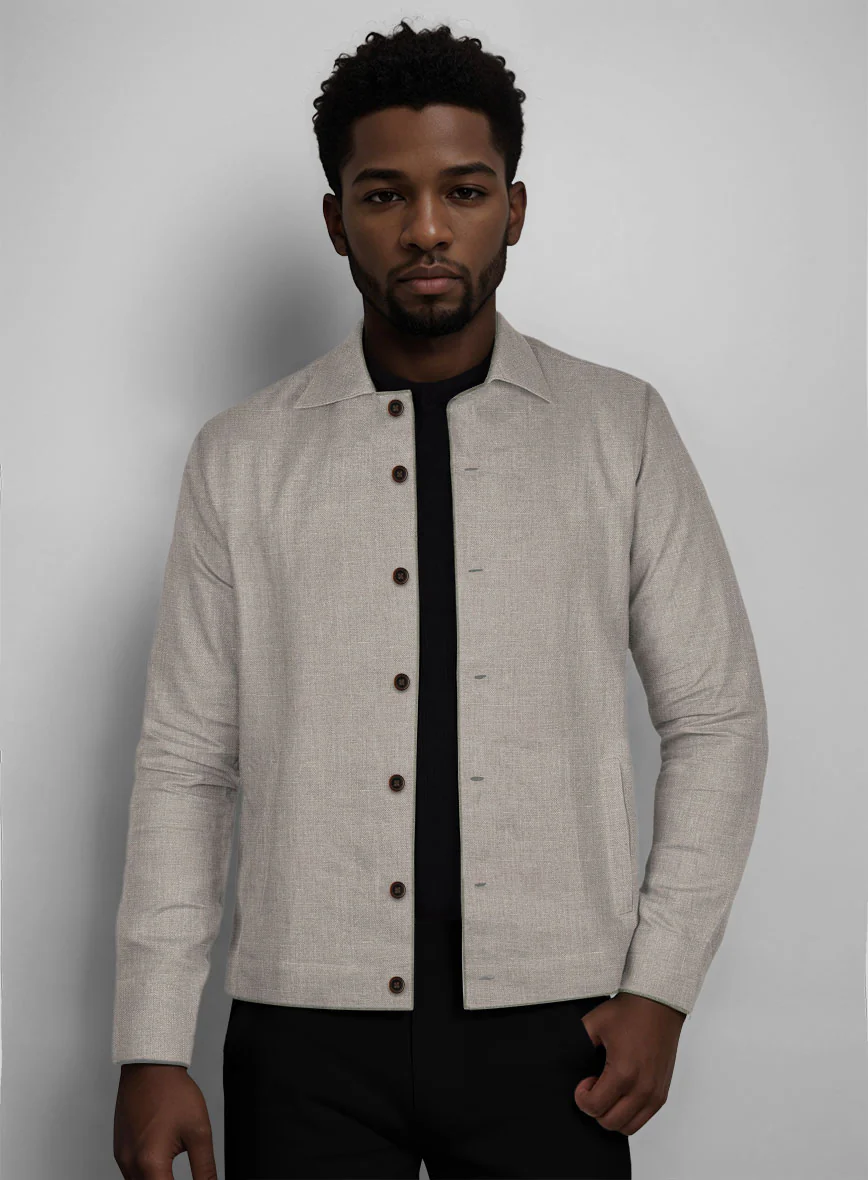 Trucker Ivy Beige Linen Shirt - Image 2