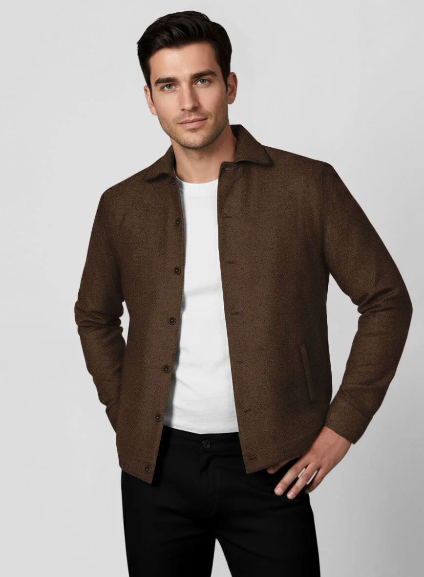 Trucker Naples Caffe Brown Tweed Shirt - Image 2