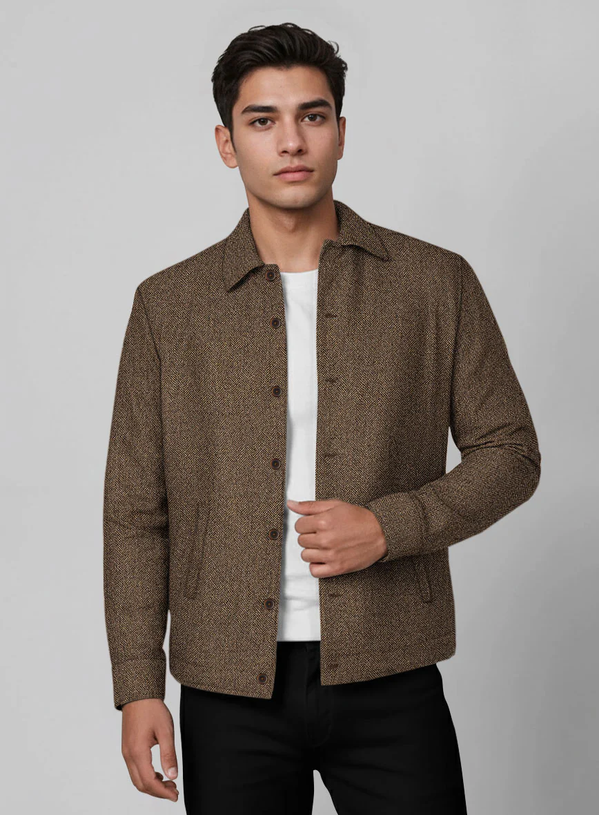 Trucker Rust Herringbone Tweed Shirt - Image 2