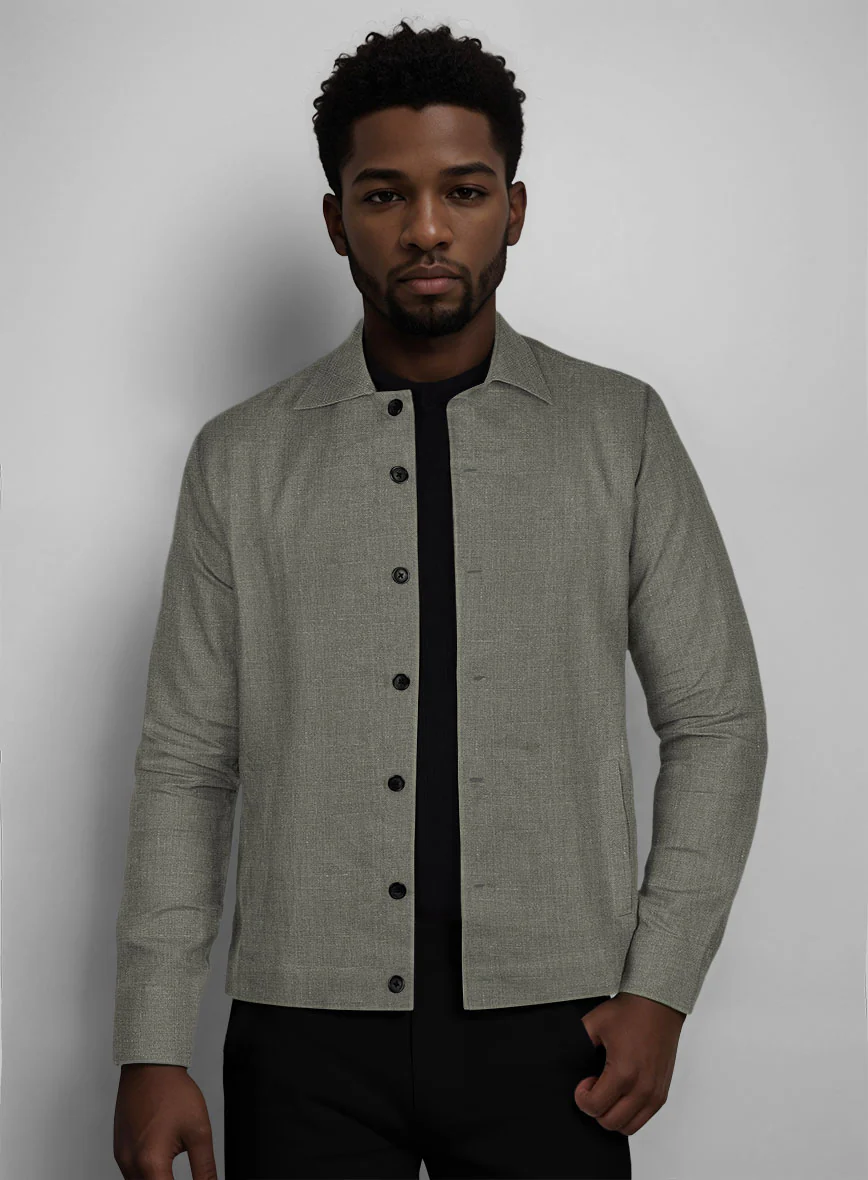 Trucker Sage Green Linen Shirt - Image 2