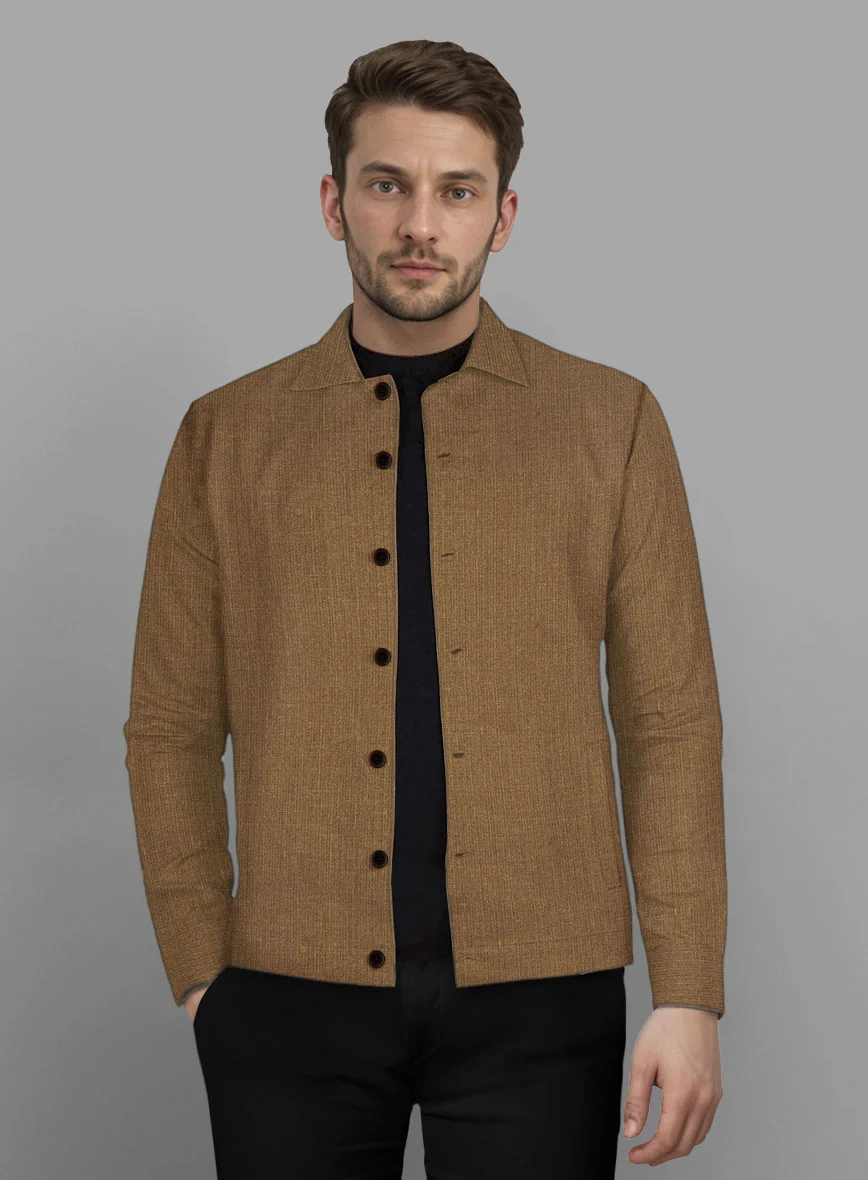 Trucker Sepia Brown Linen Shirt - Image 2
