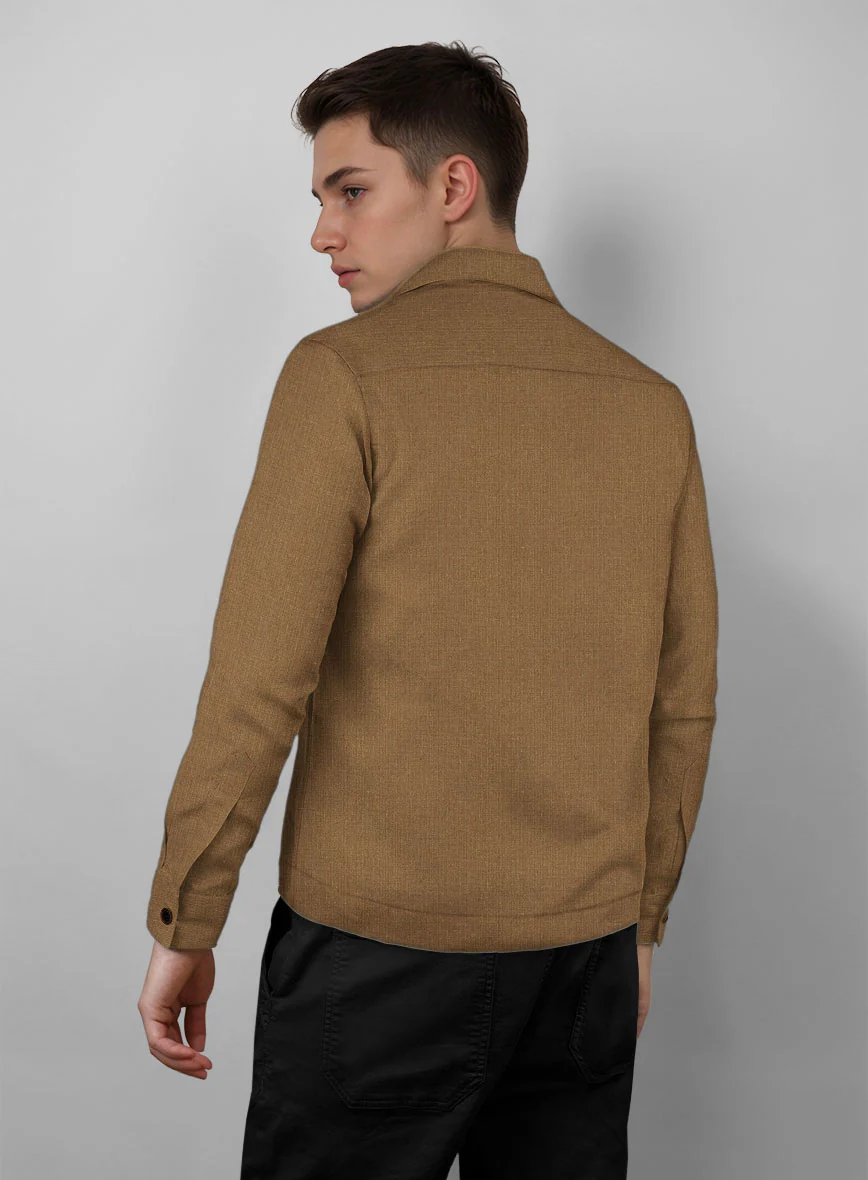 Trucker Sepia Brown Linen Shirt - Image 3