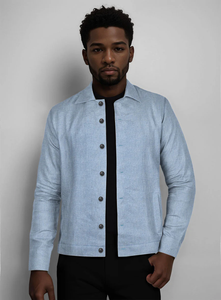 Trucker Tropical Blue Linen Shirt - Image 2