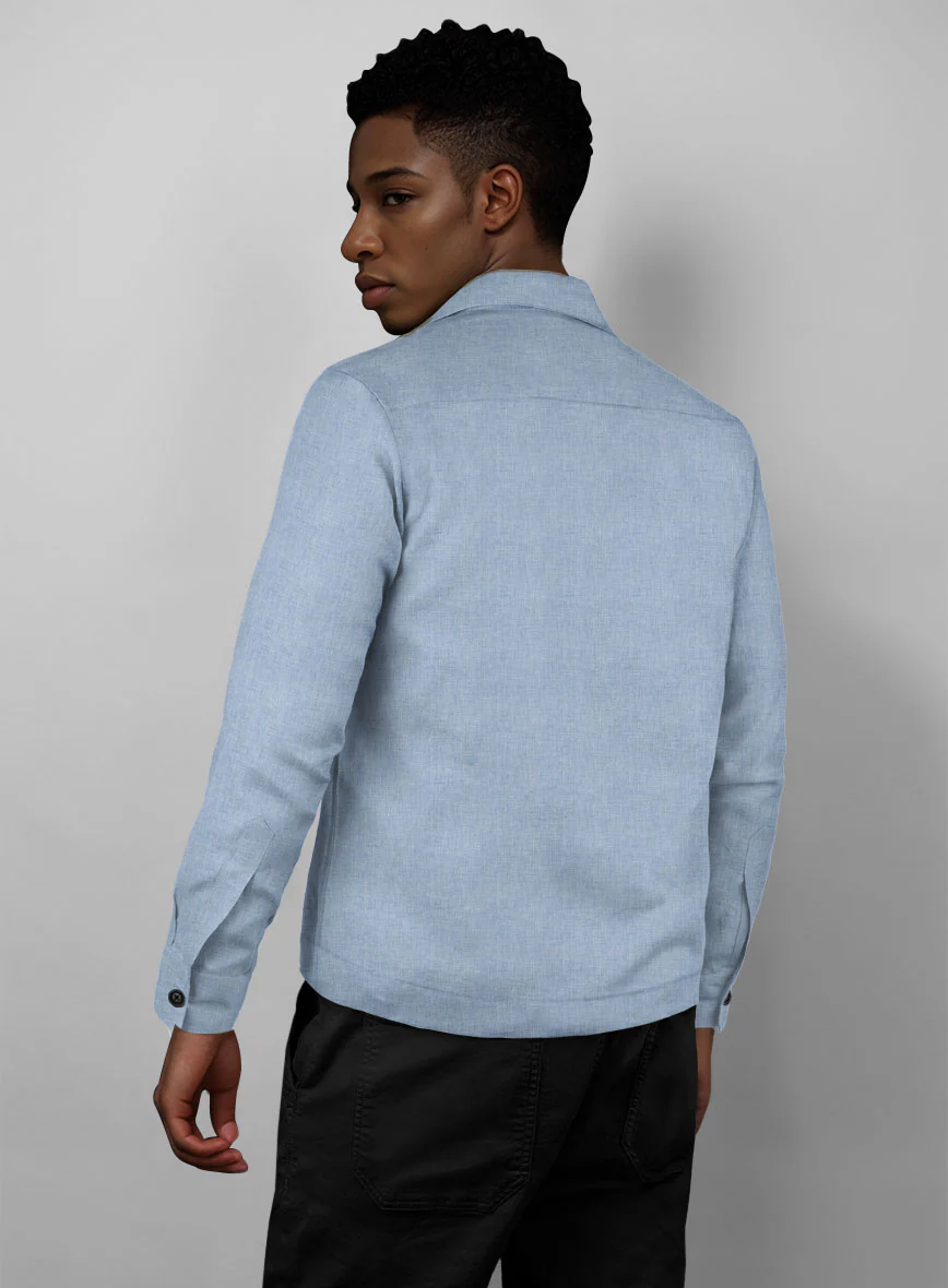 Trucker Tropical Blue Linen Shirt - Image 3