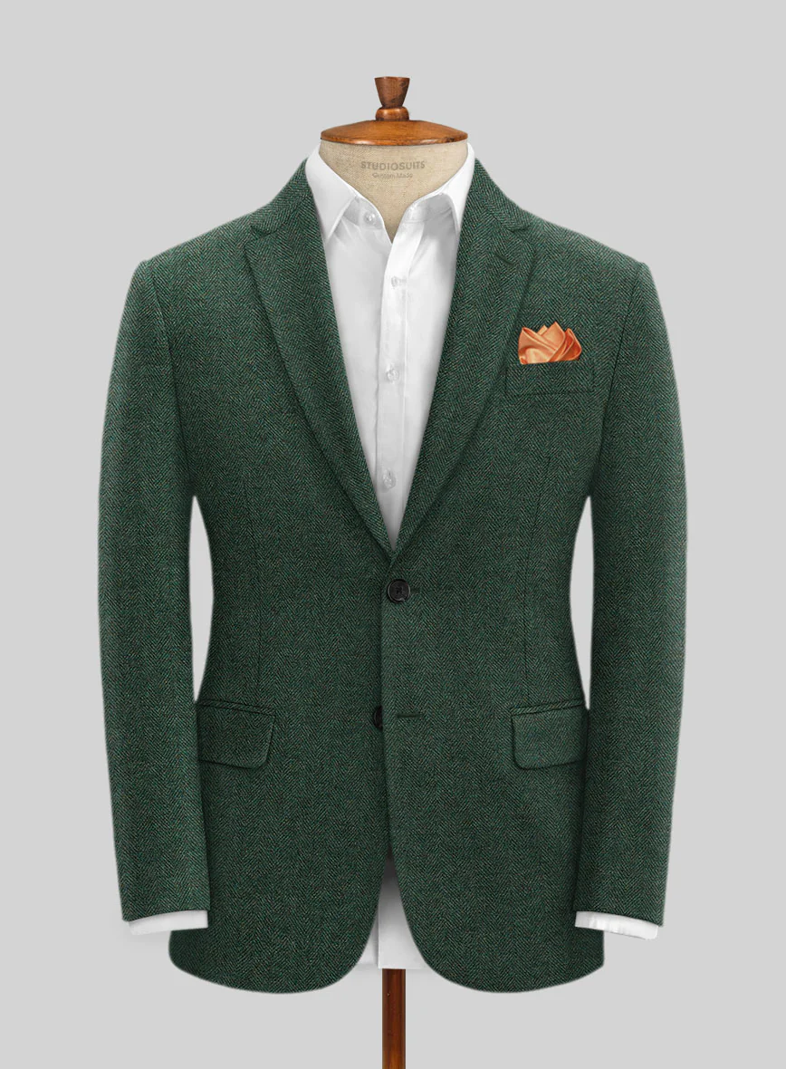 Tweed Suit Big and Tall - Bottle Green Herringbone - Image 4