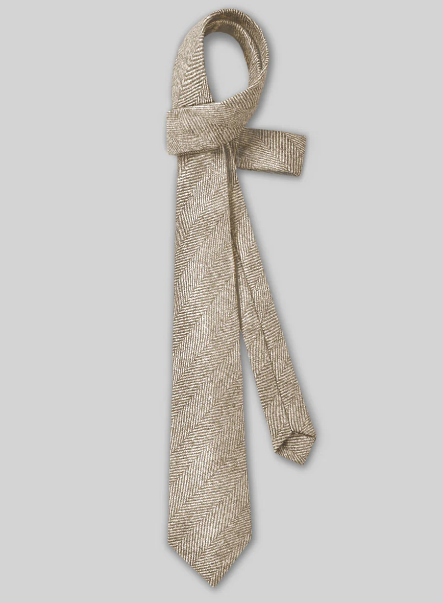 Tweed Tie - Naples Wide Herringbone Beige - Image 2