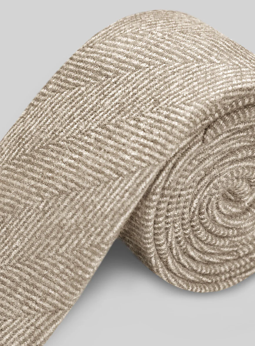 Tweed Tie - Naples Wide Herringbone Beige - Image 3
