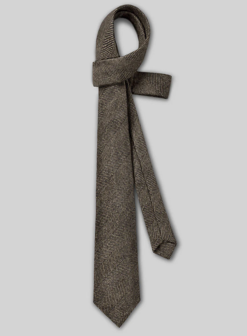 Tweed Tie - Naples Wide Herringbone Brown Tweed - Image 2