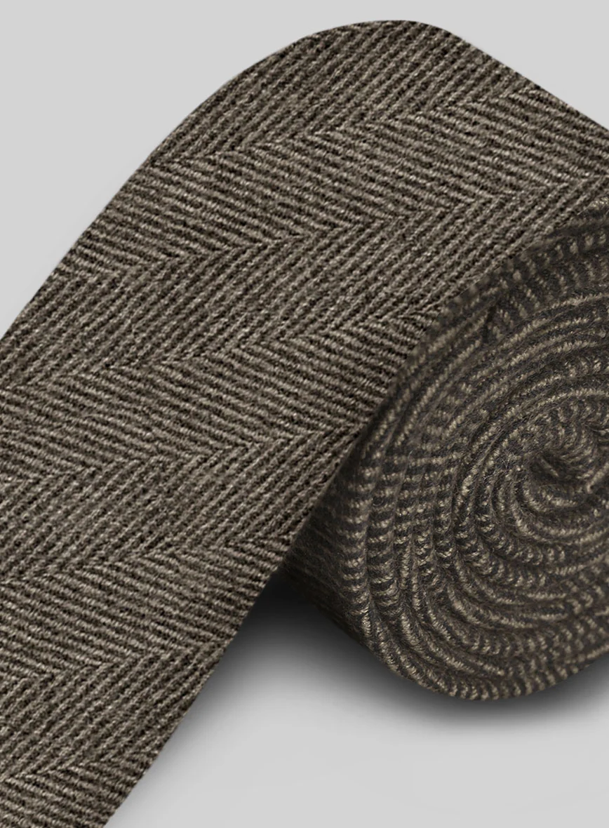 Tweed Tie - Naples Wide Herringbone Brown Tweed - Image 3