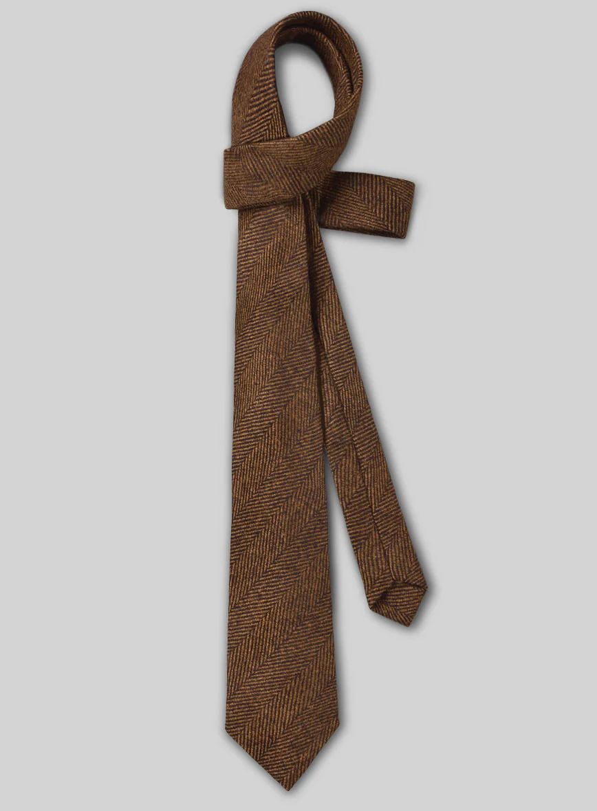 Tweed Tie - Naples Wide Herringbone Tan Tweed - Image 2