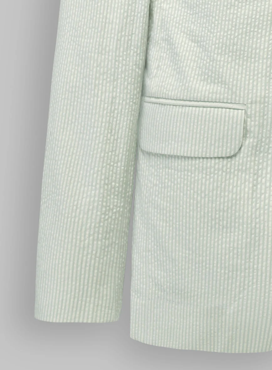 Unstructured Seersucker Light Green Blazer - Image 5