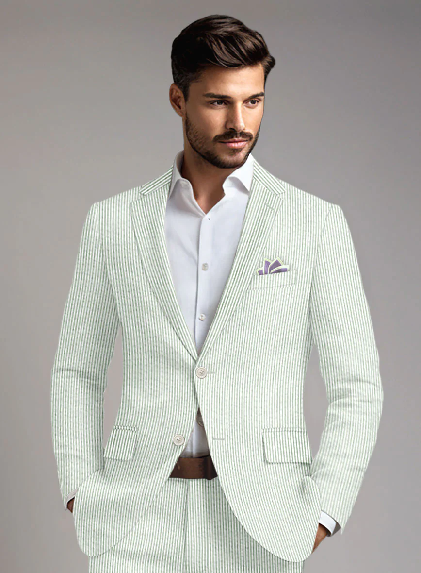 Unstructured Seersucker Light Green Blazer - Image 8