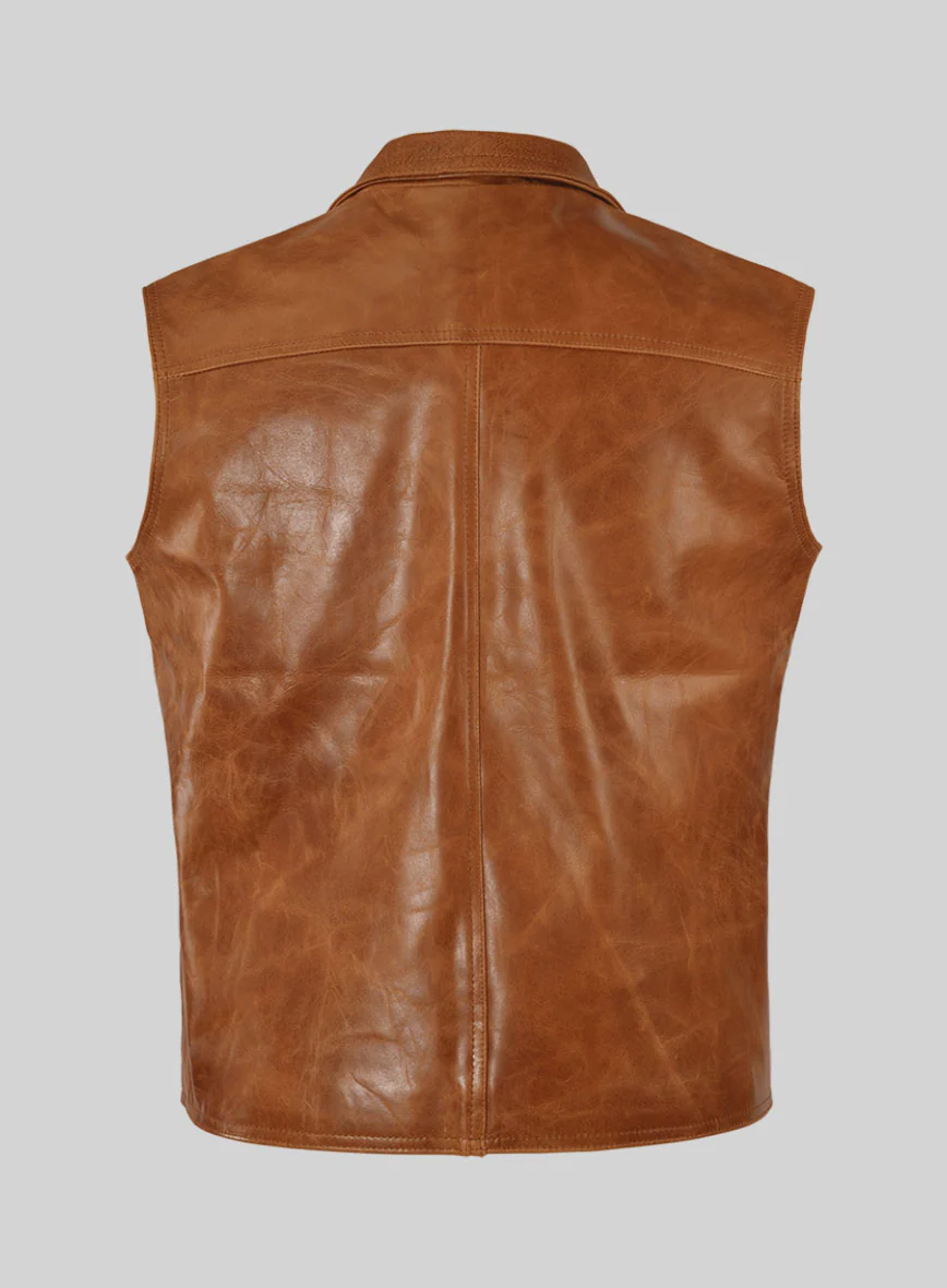 Velvo Cognac Biker Leather Vest - Image 3