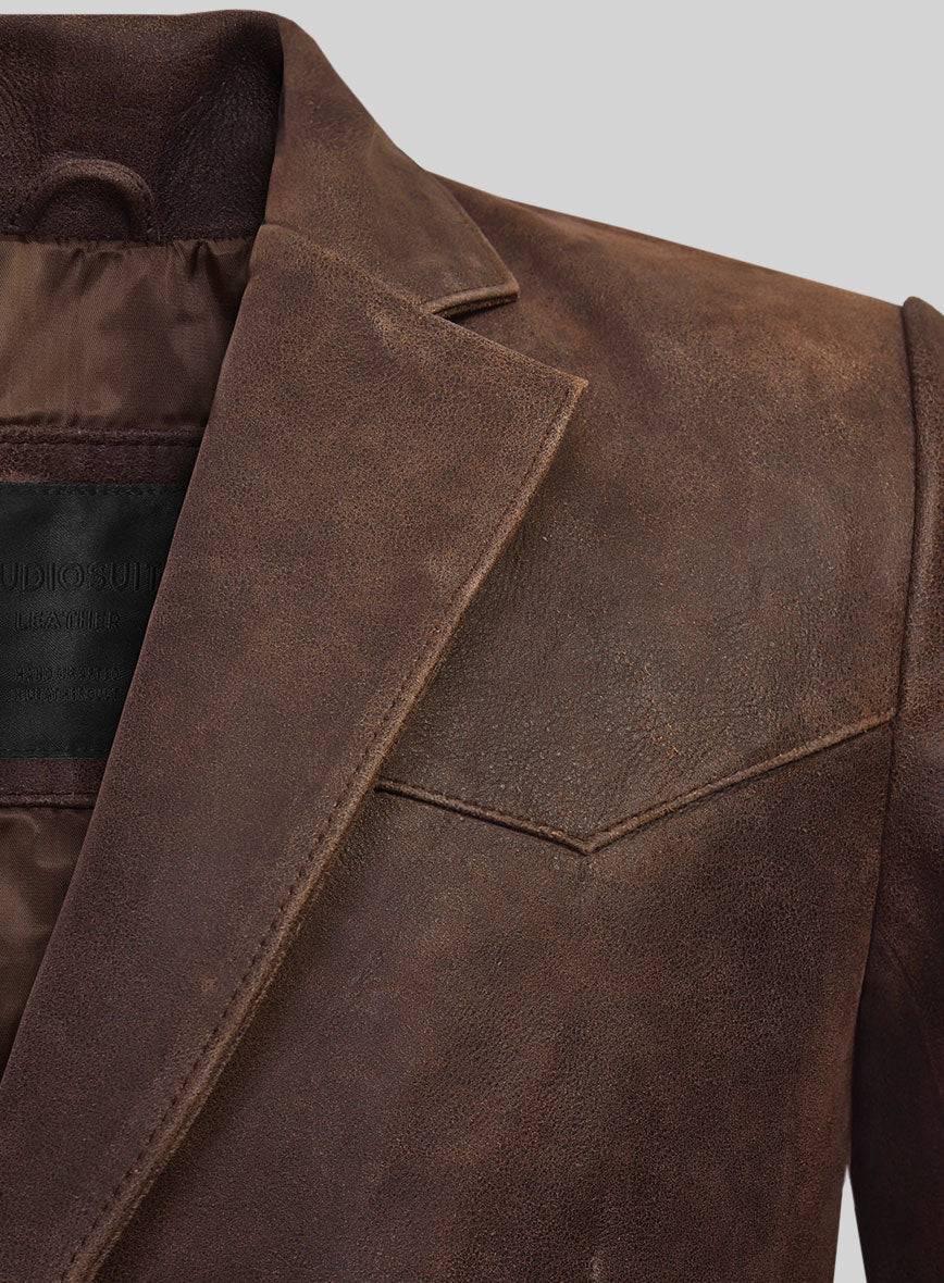 Vintage Brown Grain Western Leather Blazer - Image 3