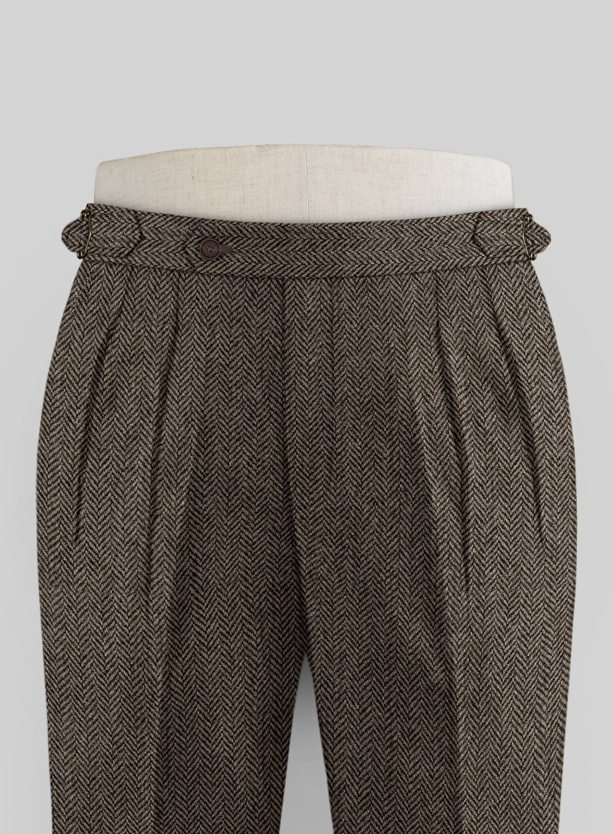 Vintage Dark Brown Herringbone Tweed Highland Trousers - Image 2