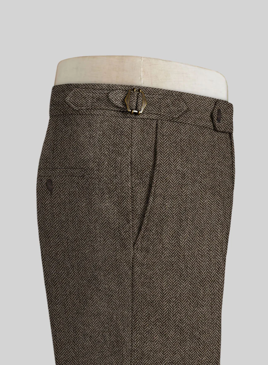Vintage Dark Brown Herringbone Tweed Highland Trousers - Image 3