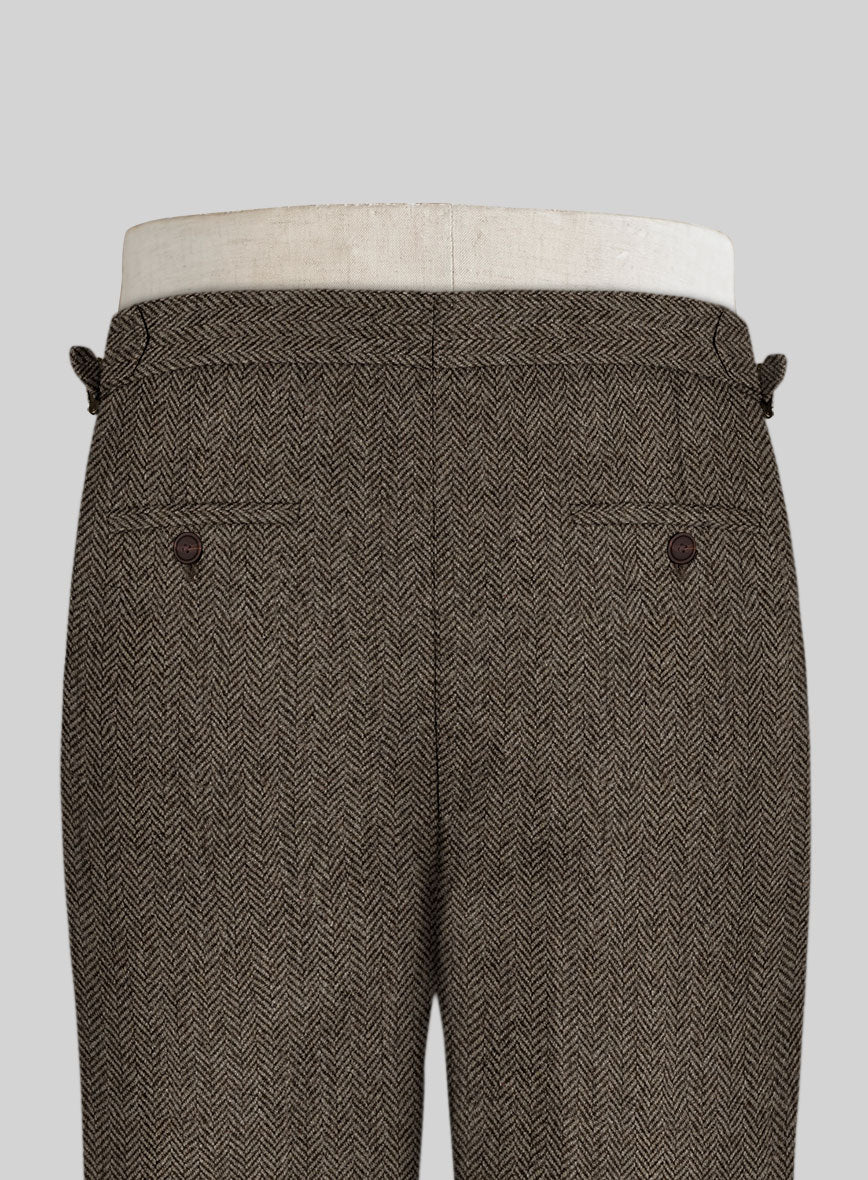 Vintage Dark Brown Herringbone Tweed Highland Trousers - Image 4
