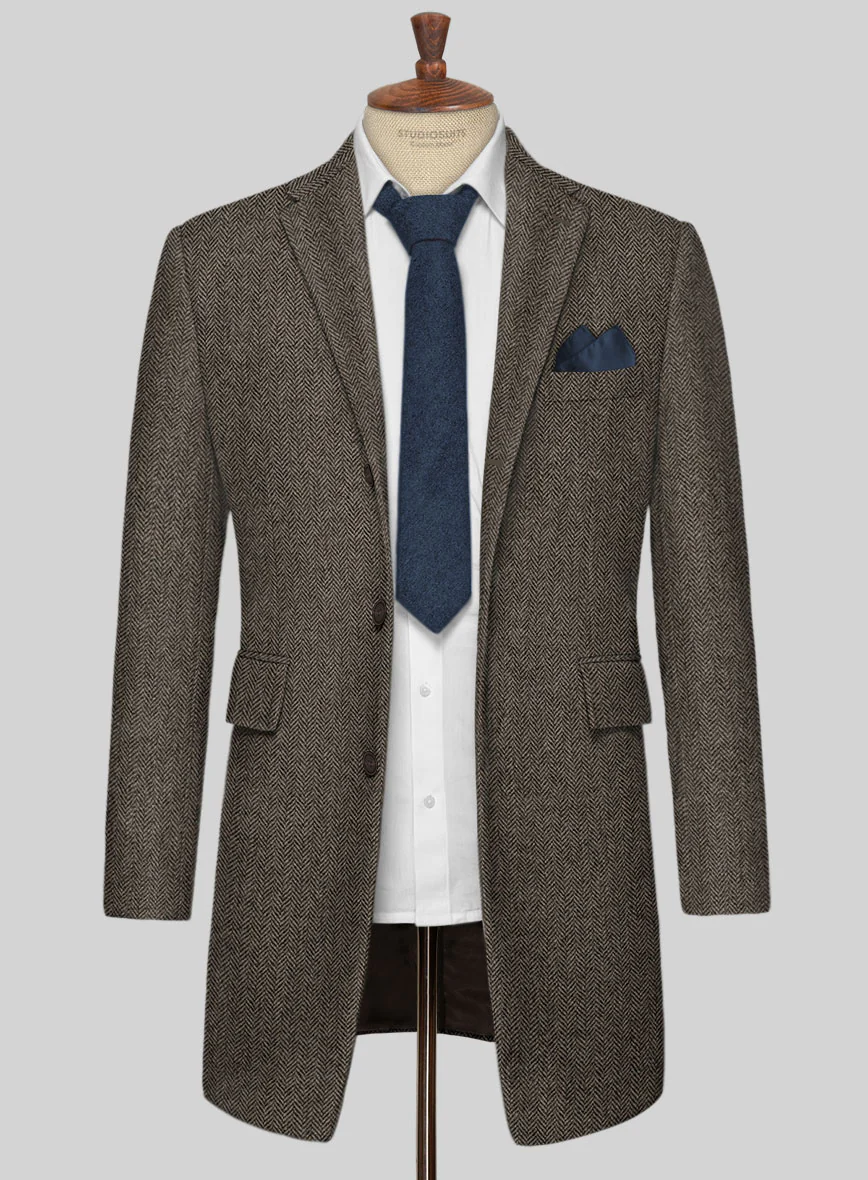 Vintage Dark Brown Herringbone Tweed Overcoat - Image 3