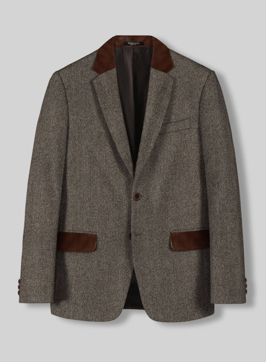Vintage Dark Brown Herringbone Tweed Suit - Leather Trims - Image 5