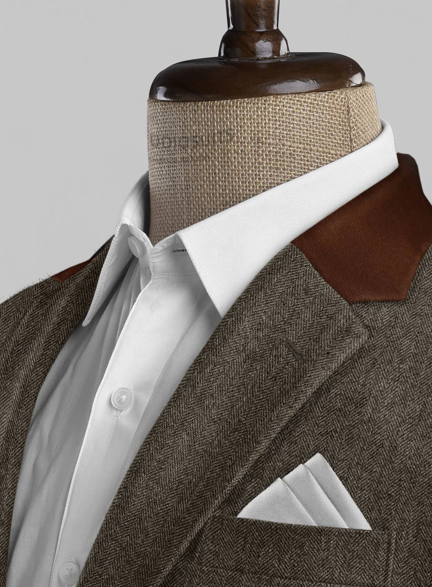 Vintage Dark Brown Herringbone Tweed Suit - Leather Trims - Image 6