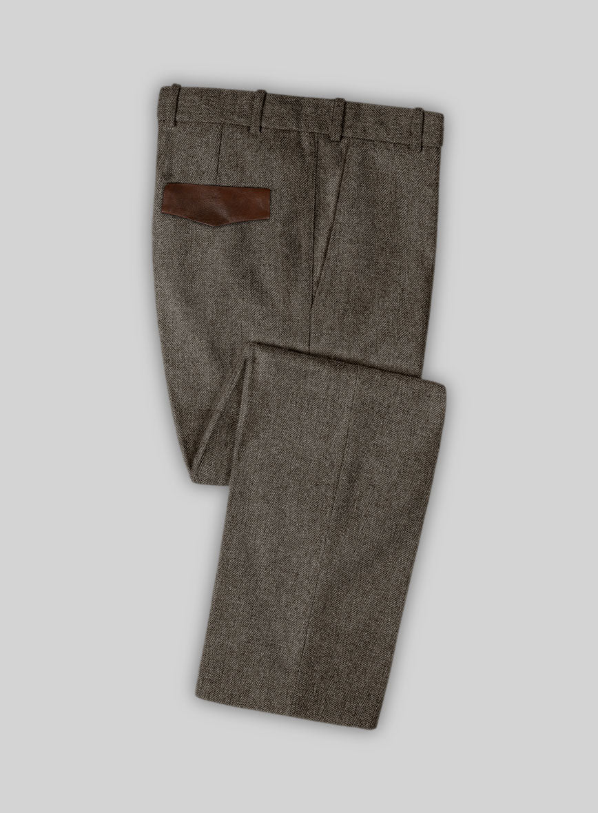 Vintage Dark Brown Herringbone Tweed Suit - Leather Trims - Image 8
