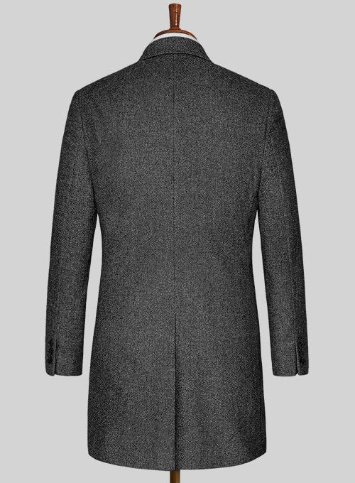 Vintage Dark Gray Weave Tweed Overcoat - Image 2