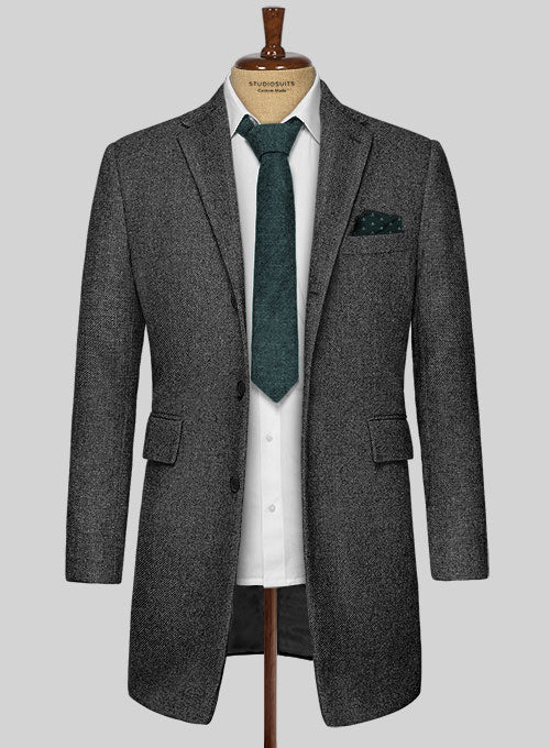 Vintage Dark Gray Weave Tweed Overcoat - Image 3