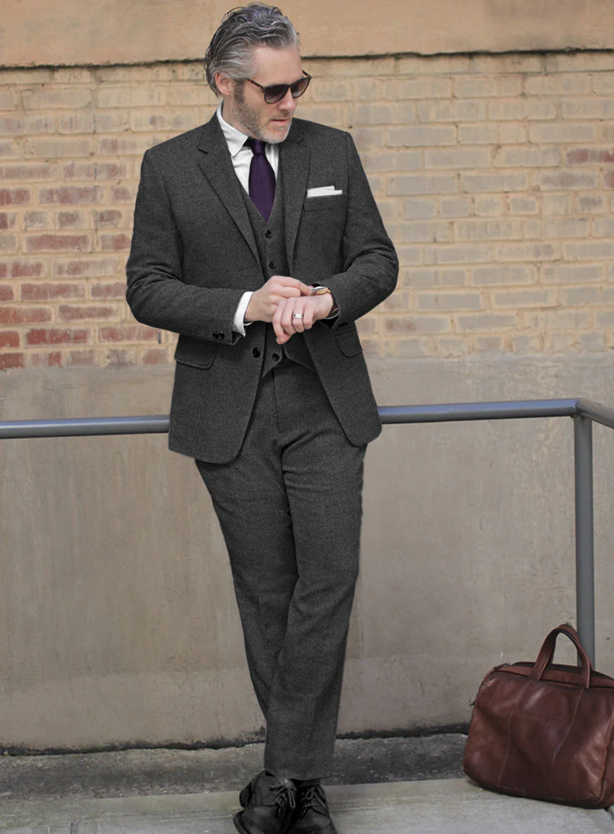 Vintage Dark Gray Weave Tweed Suit - Image 2