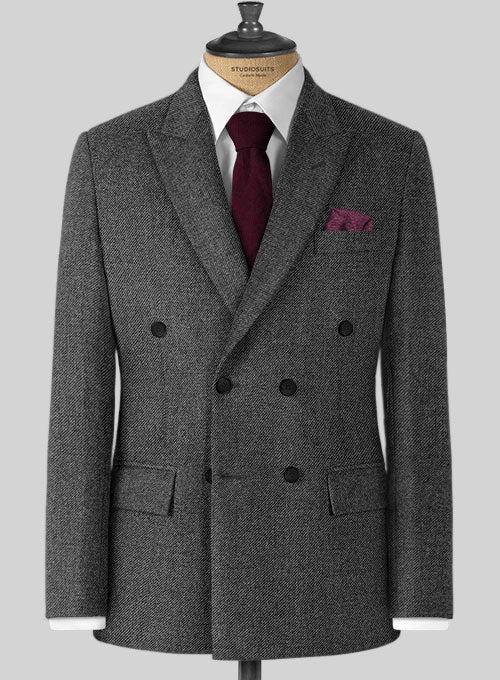 Vintage Dark Gray Weave Tweed Double Breasted Suit - Image 2