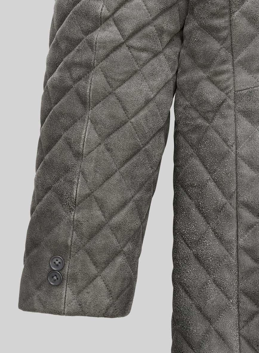 Vintage Dirty Gray Bocelli Quilted Leather Blazer - Image 3