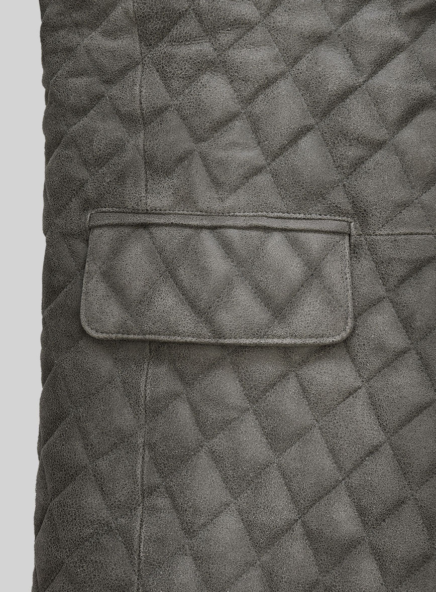 Vintage Dirty Gray Bocelli Quilted Leather Blazer - Image 4
