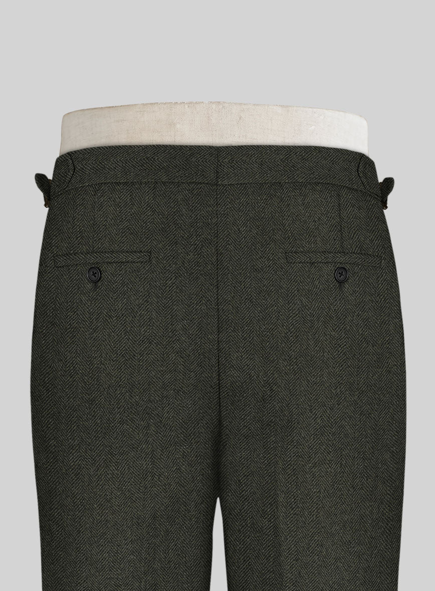 Vintage Flat Green Herringbone Tweed Highland Trousers - Image 4