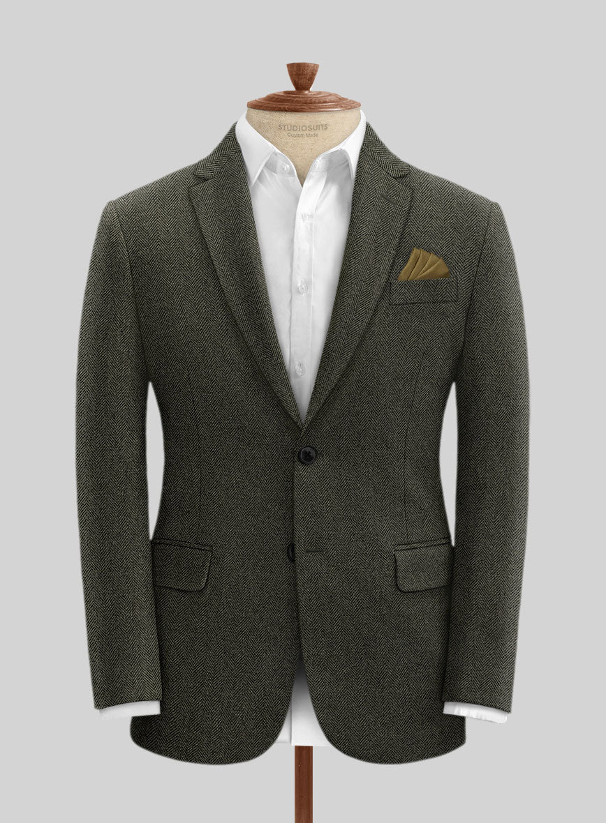 Vintage Flat Green Herringbone Tweed Jacket - Image 3