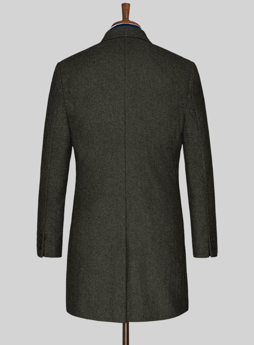 Vintage Flat Green Herringbone Tweed Overcoat - Image 3