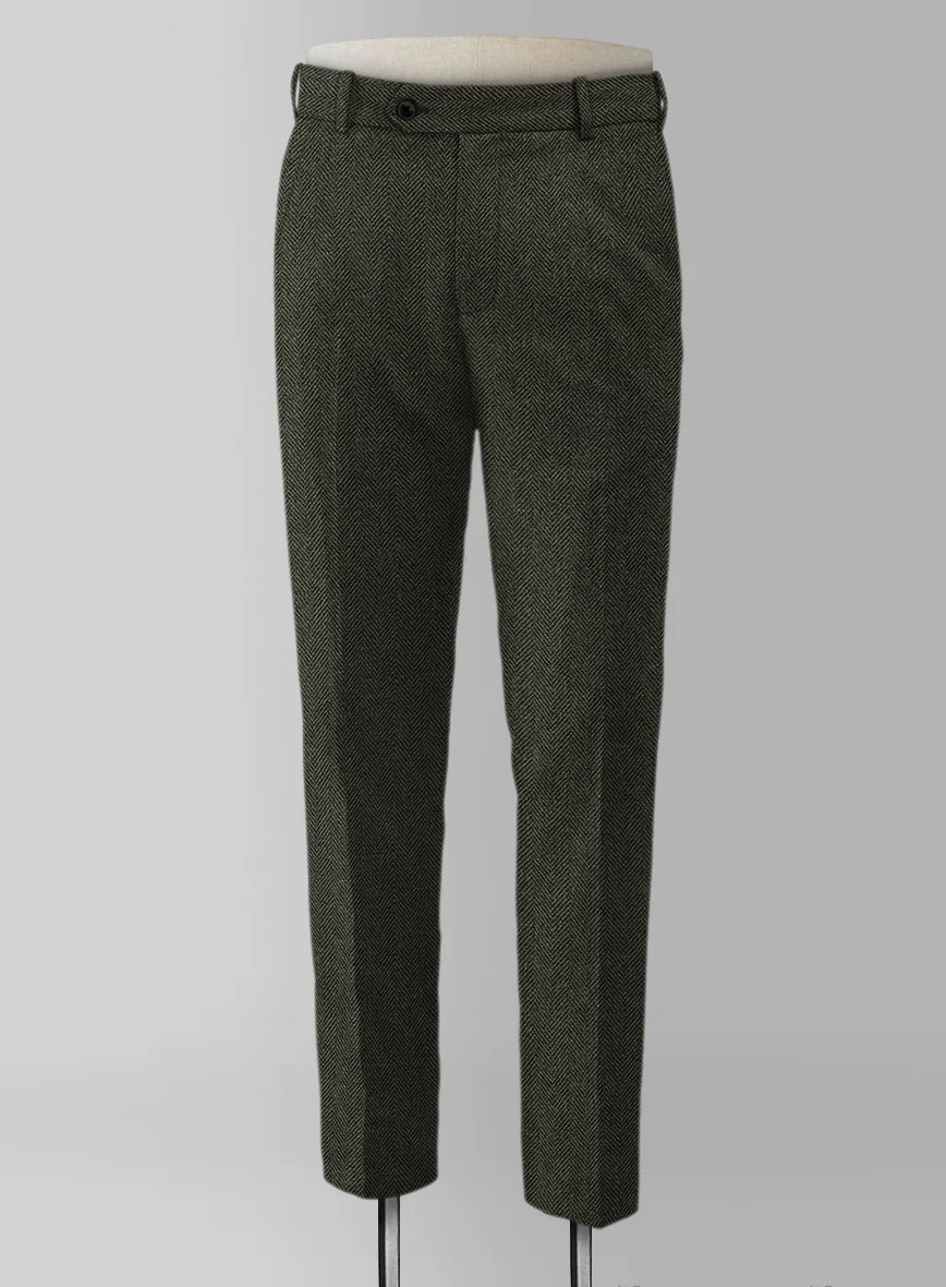 Vintage Flat Green Herringbone Tweed Pants - Image 3