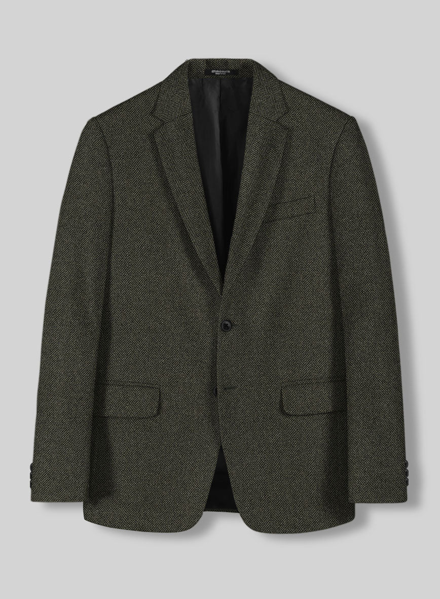 Vintage Flat Green Herringbone Tweed Suit - Image 3