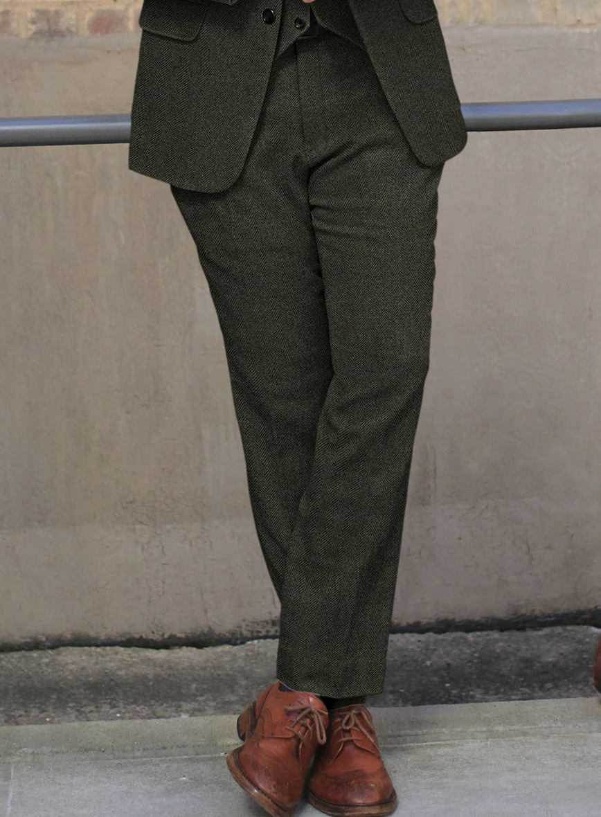 Vintage Flat Green Herringbone Tweed Suit - Image 9