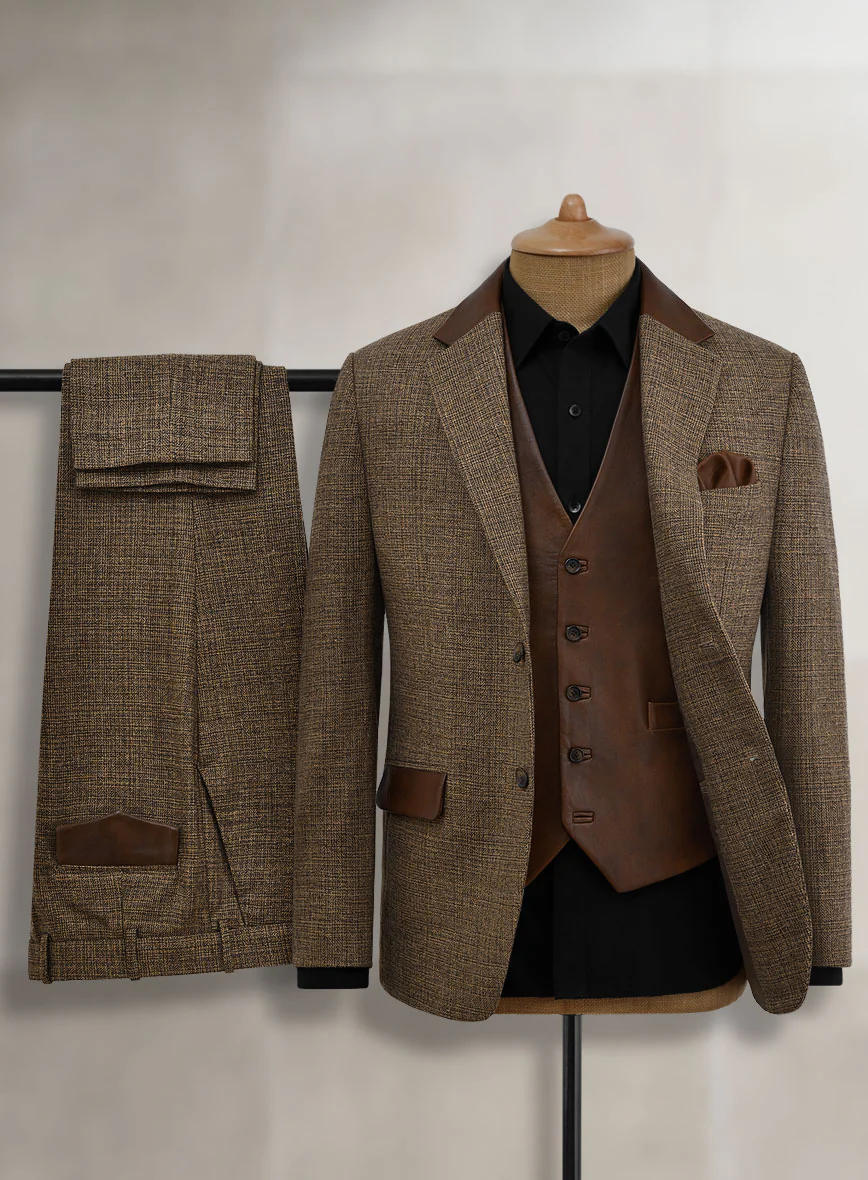 Vintage Glasgow Brown Tweed Suit - Leather Trim - Image 2