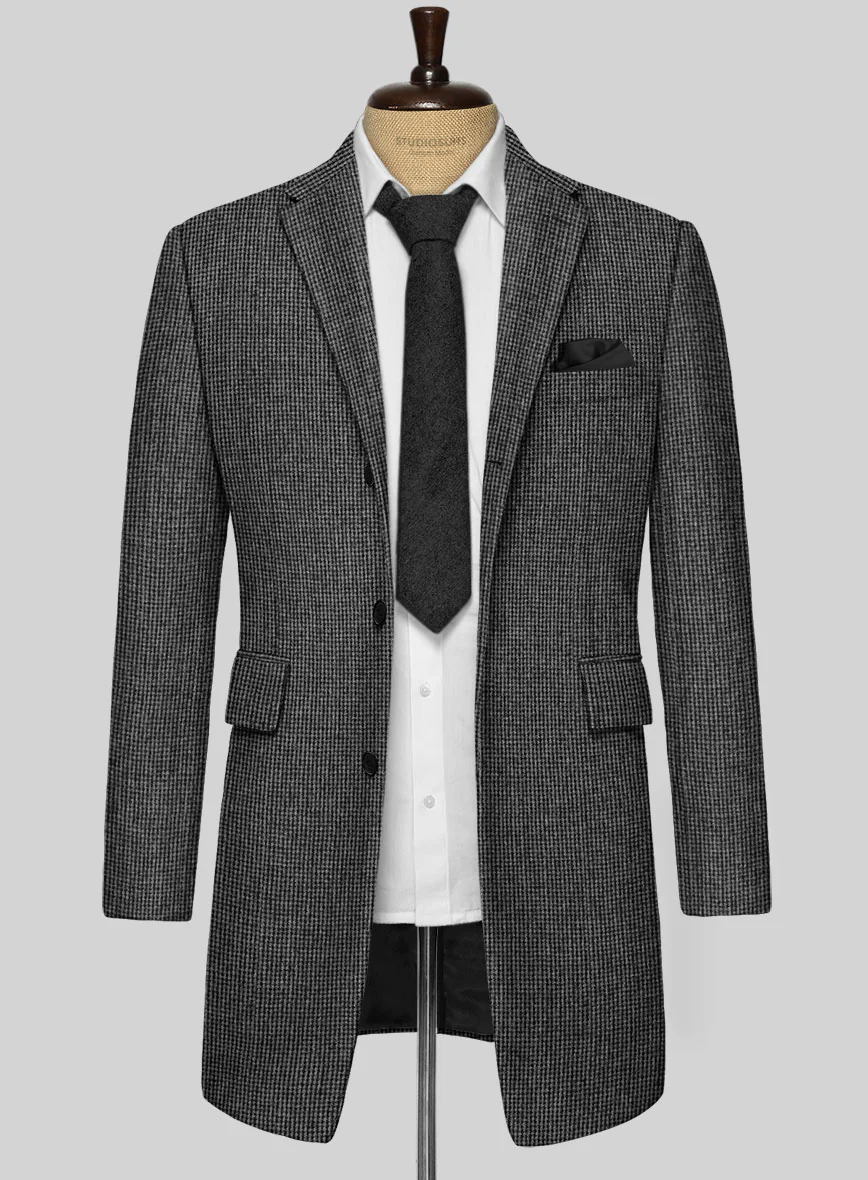 Vintage Gray Macro Weave Tweed Overcoat - Image 2