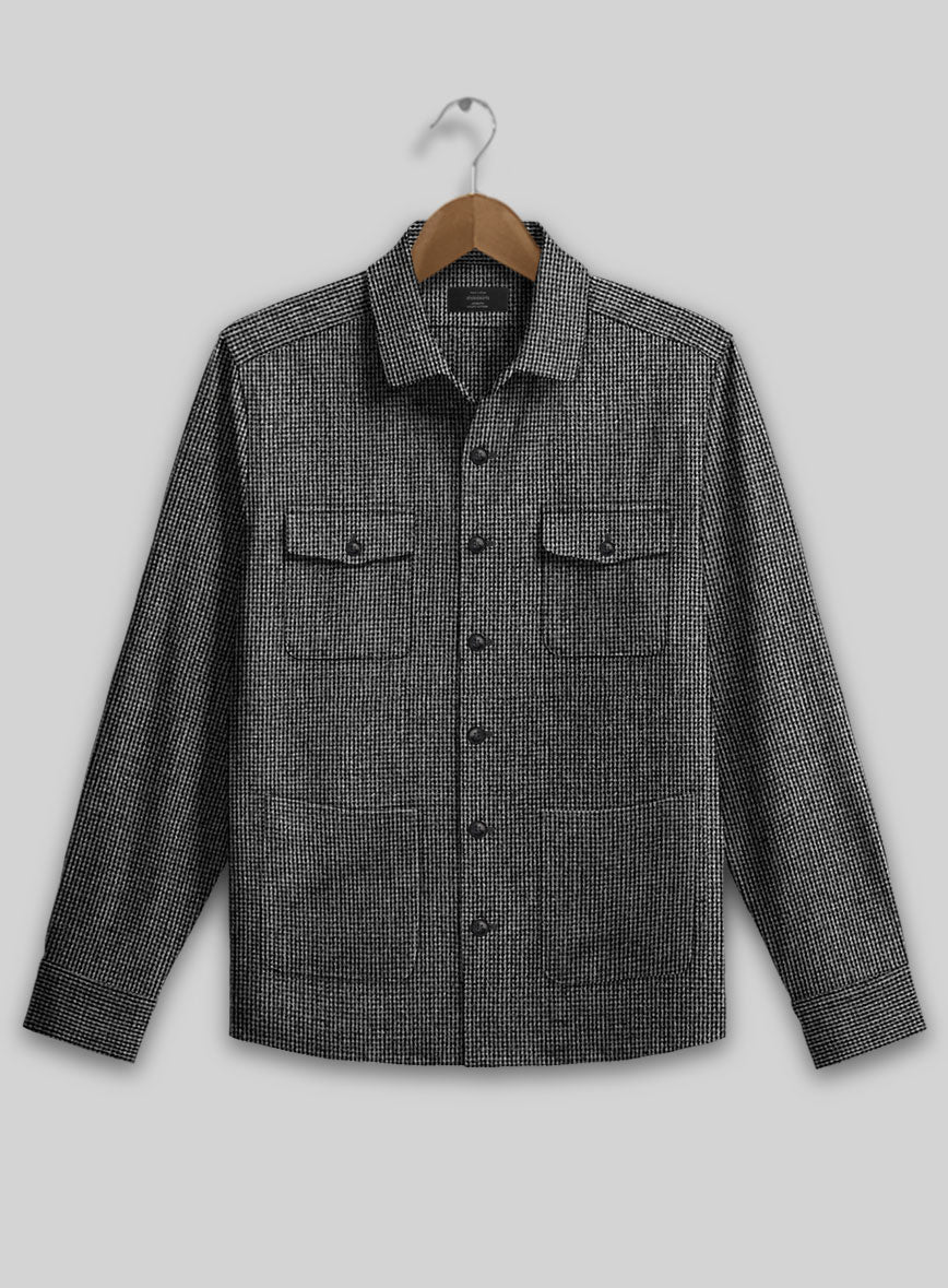 Vintage Gray Macro Weave Tweed Overshirt - Image 2