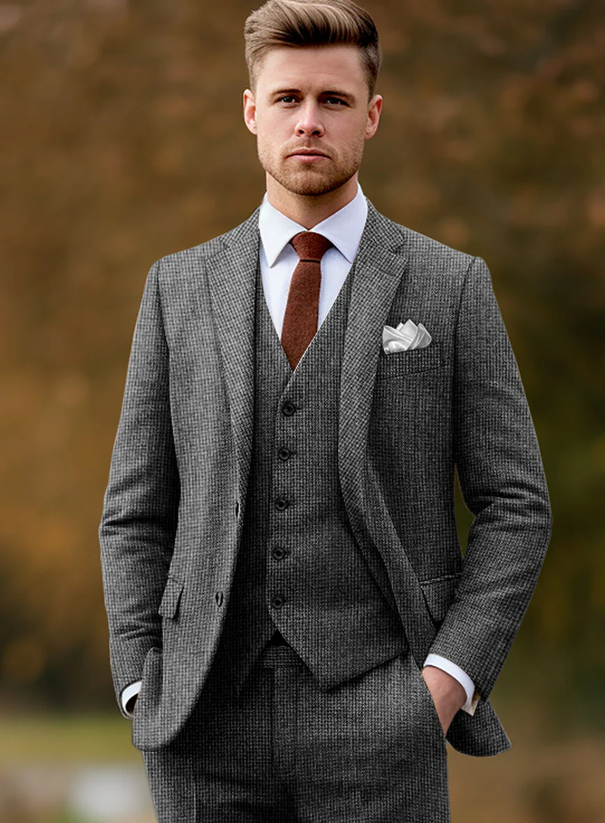 Vintage Gray Macro Weave Tweed Suit - Image 3