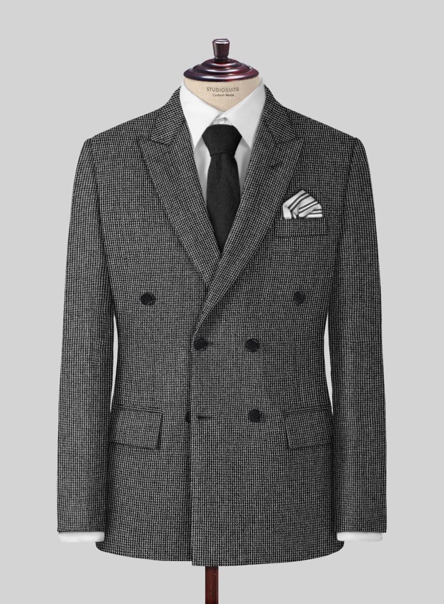 Vintage Gray Macro Weave Tweed Double Breasted Suit - Image 2