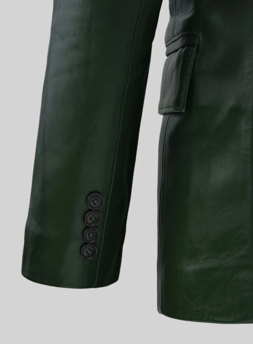 Vintage Green Leather Blazer - Image 5