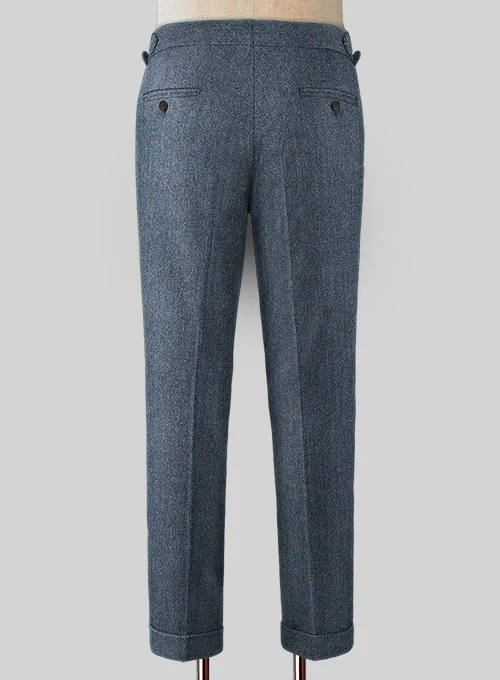 Vintage Herringbone Blue Highland Tweed Trousers - Image 2