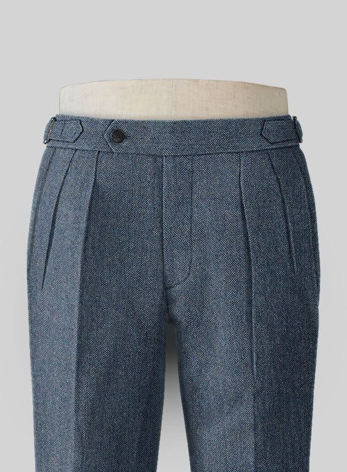 Vintage Herringbone Blue Highland Tweed Trousers - Image 3