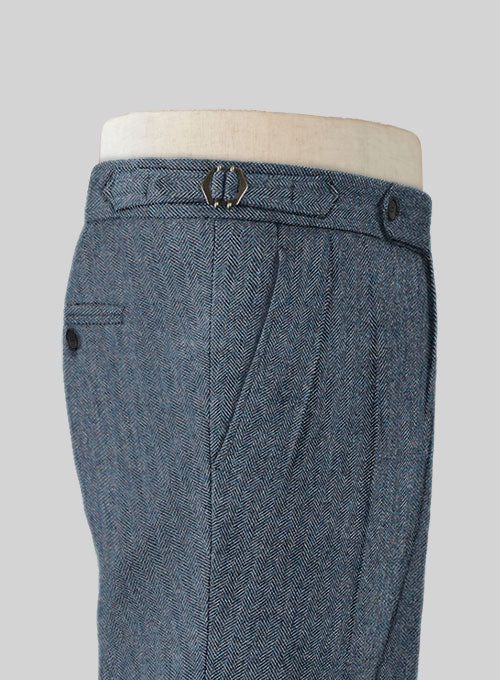 Vintage Herringbone Blue Highland Tweed Trousers - Image 4